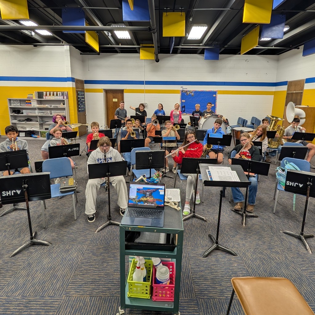Junior High band students playing the Star Spangled Banner today in class!