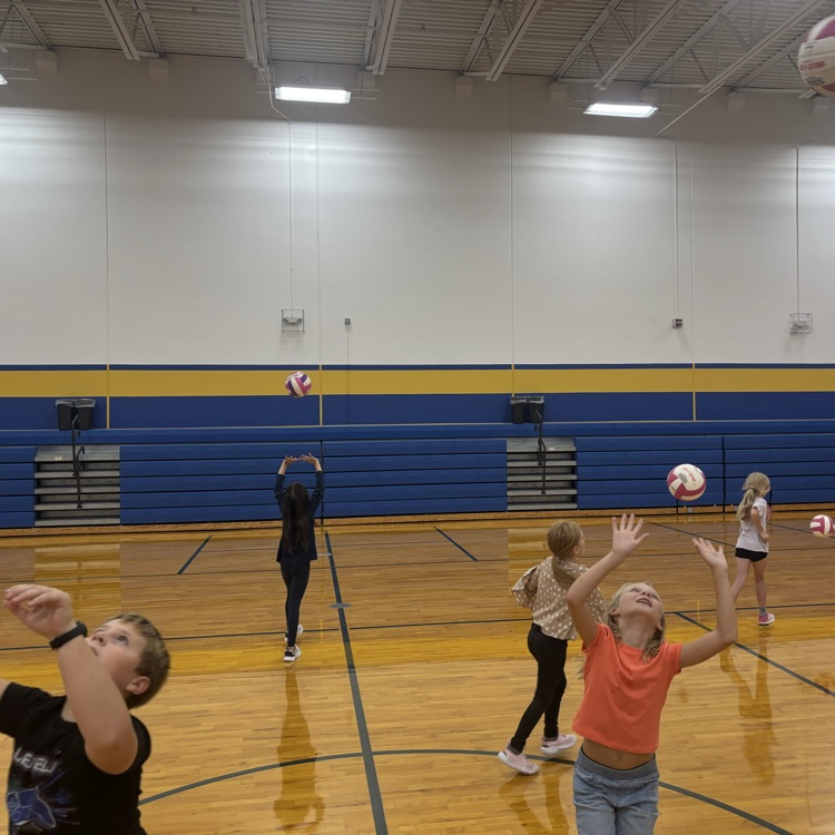 students practicing volleyball in the gym