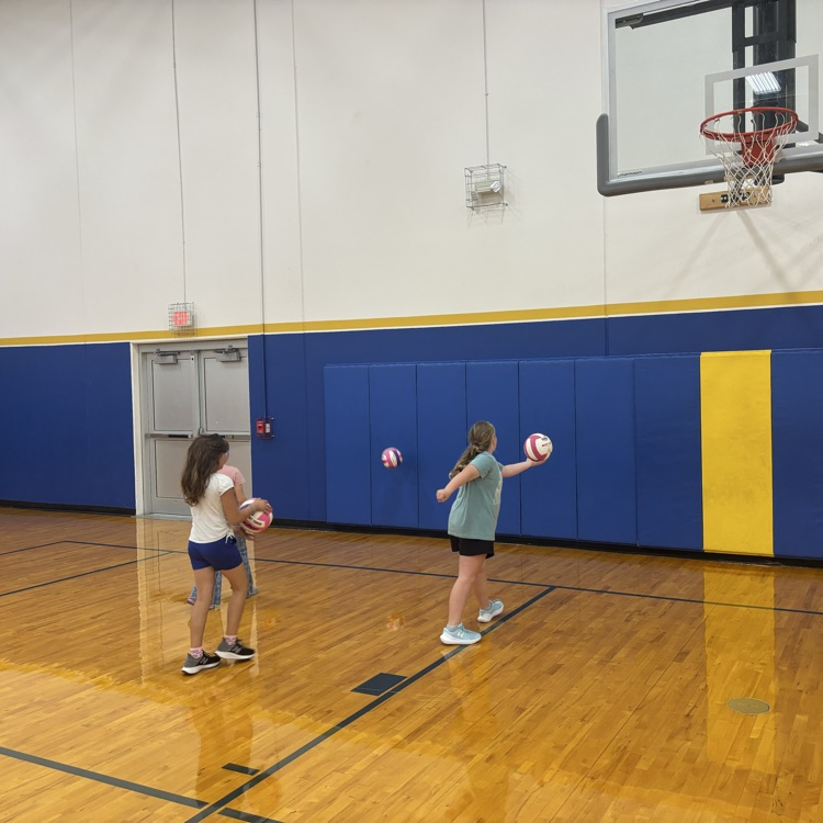 students practicing volleyball in the gym