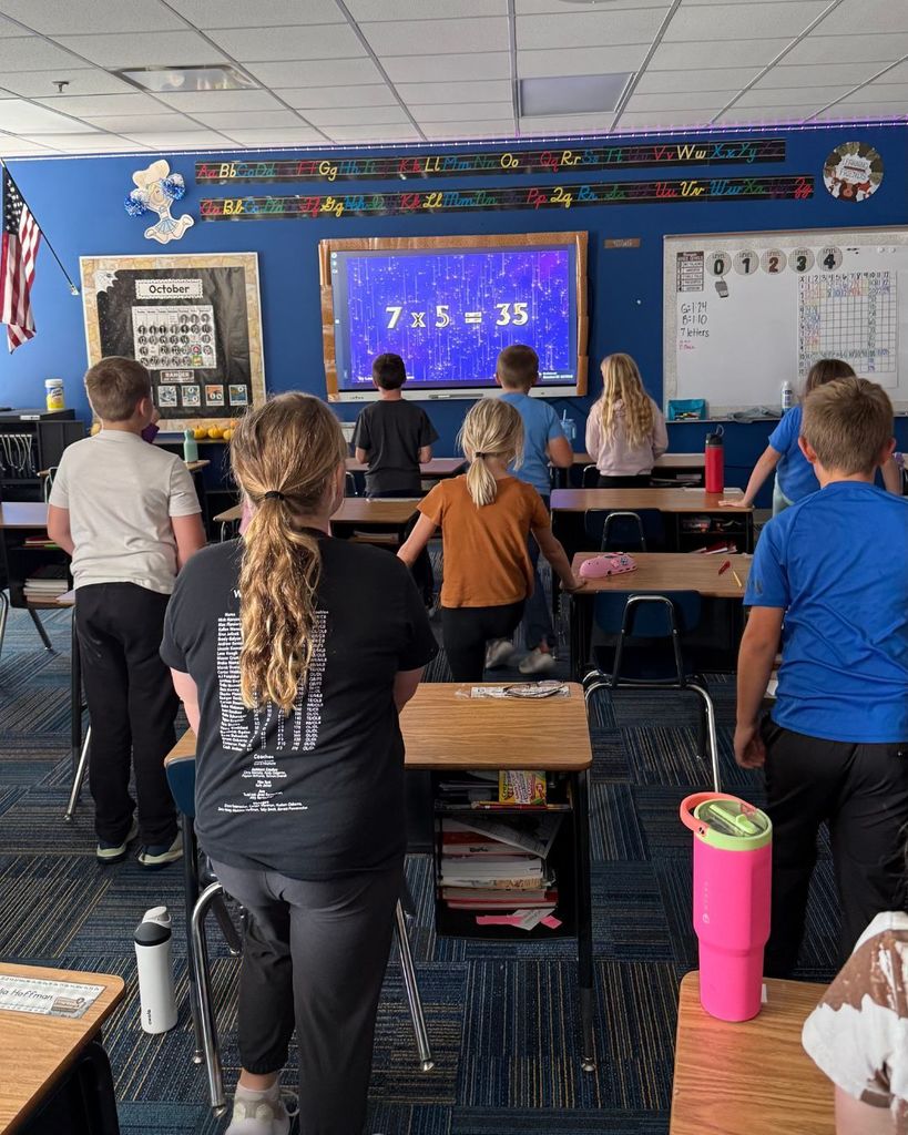 Third graders practicing multiples of 5