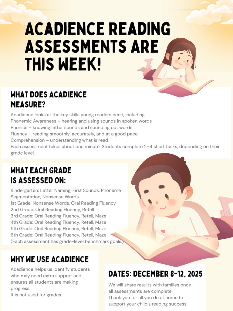 Acadience Reading Assessments are this week December 8-12, 2025