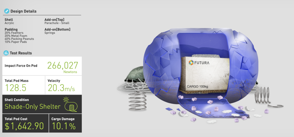 A simulated supply pod drop