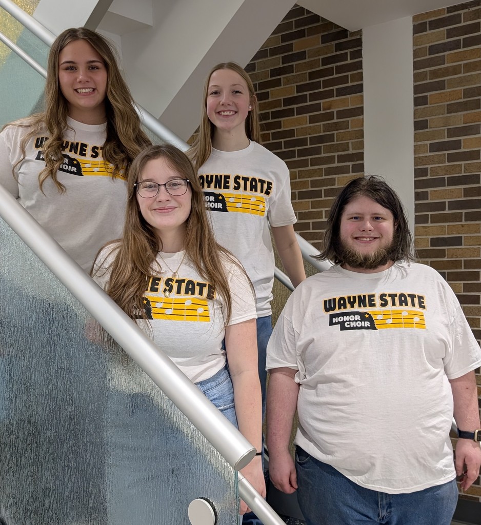 West Holt students Aila Nowlin, Peyton Olberding, Emersyn Mlady, and David Armstrong at the Wayne State College Honor Choir on Friday, February 6th, 2026.
