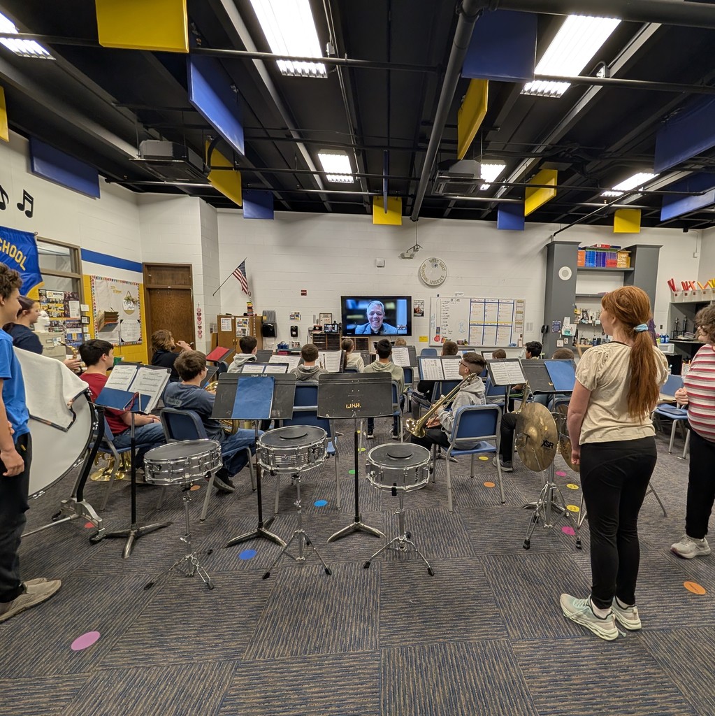 Junior High Band students video chatting with Wayne State College Dean of Fine Arts Dr. David Bohnert for pre-contest prep advice!