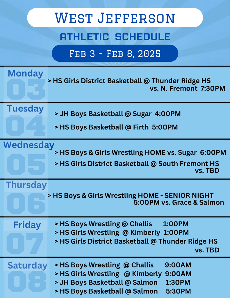Weekly Athletic Schedule