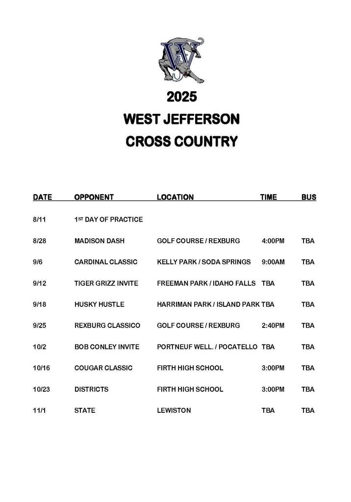 Cross Country Schedule