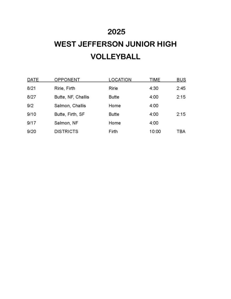 JH Volleyball Schedule