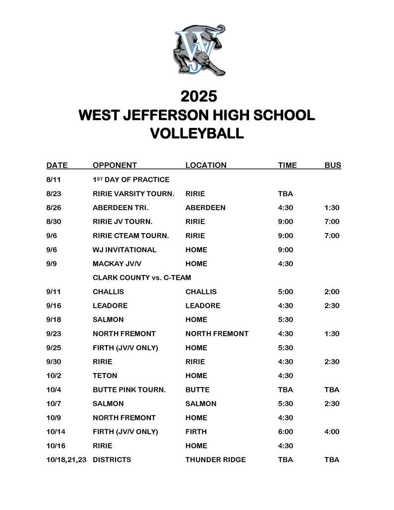 HS Volleyball Schedule