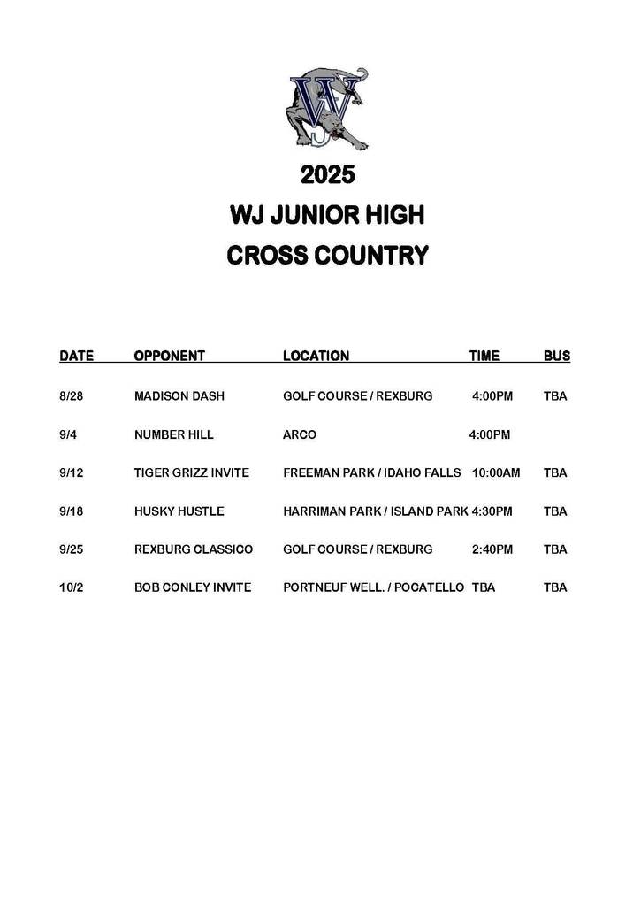JH XC Schedule