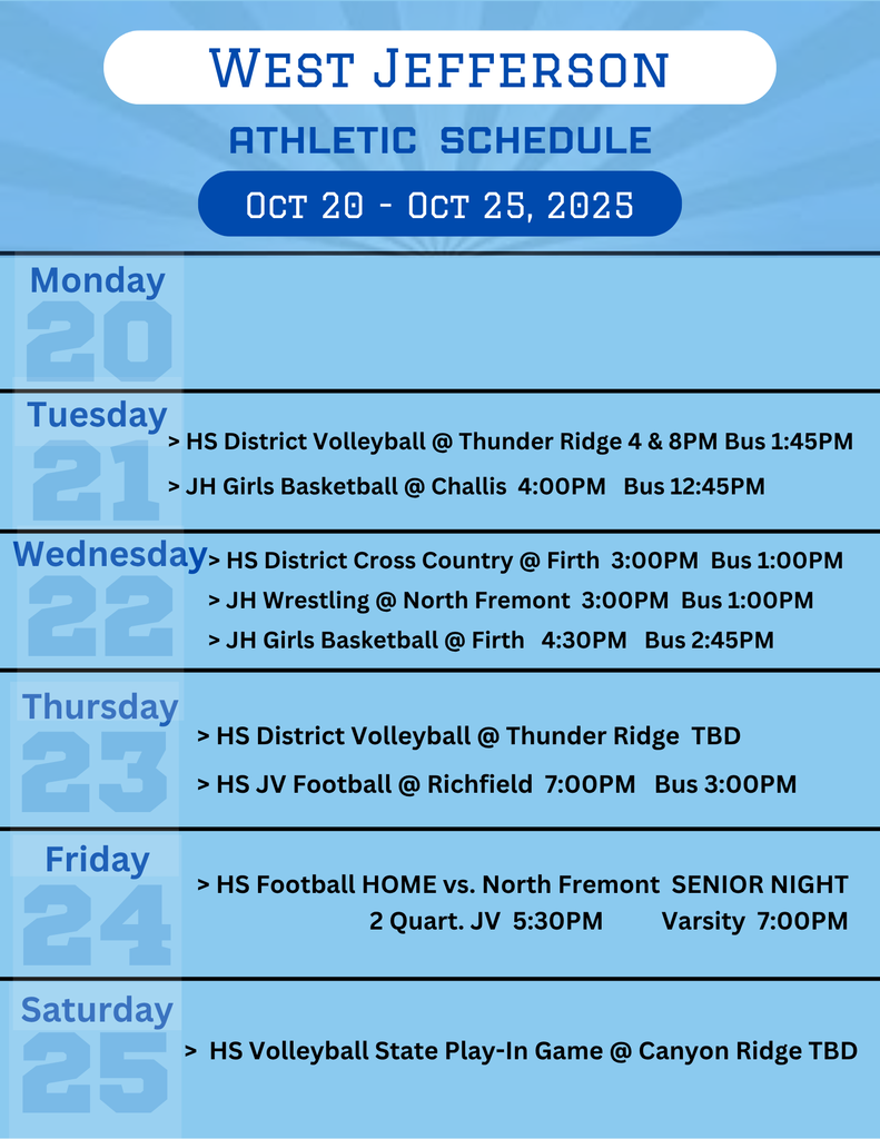 Weekly Athletic Schedule