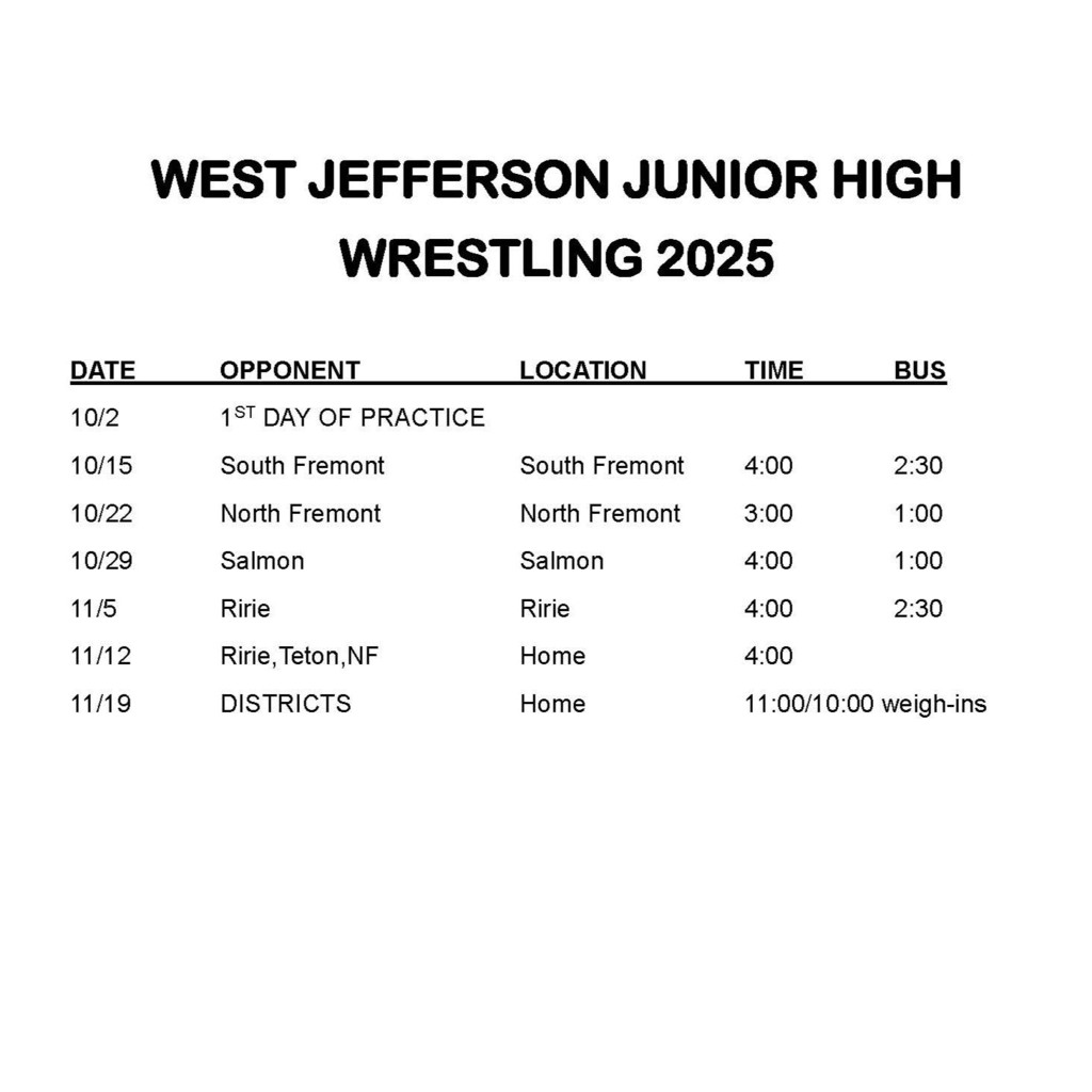 JH Wrestling Schedule