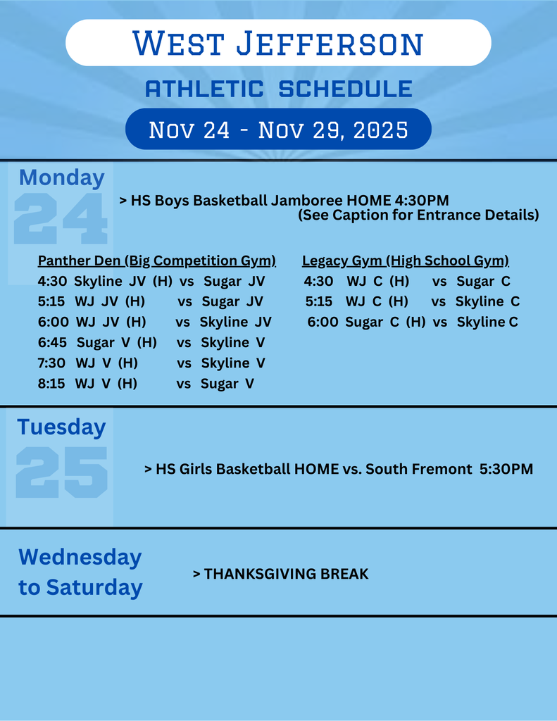 Weekly Athletic Schedule