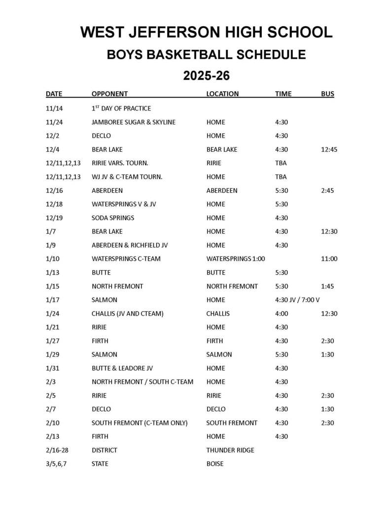 HS BBB Schedule