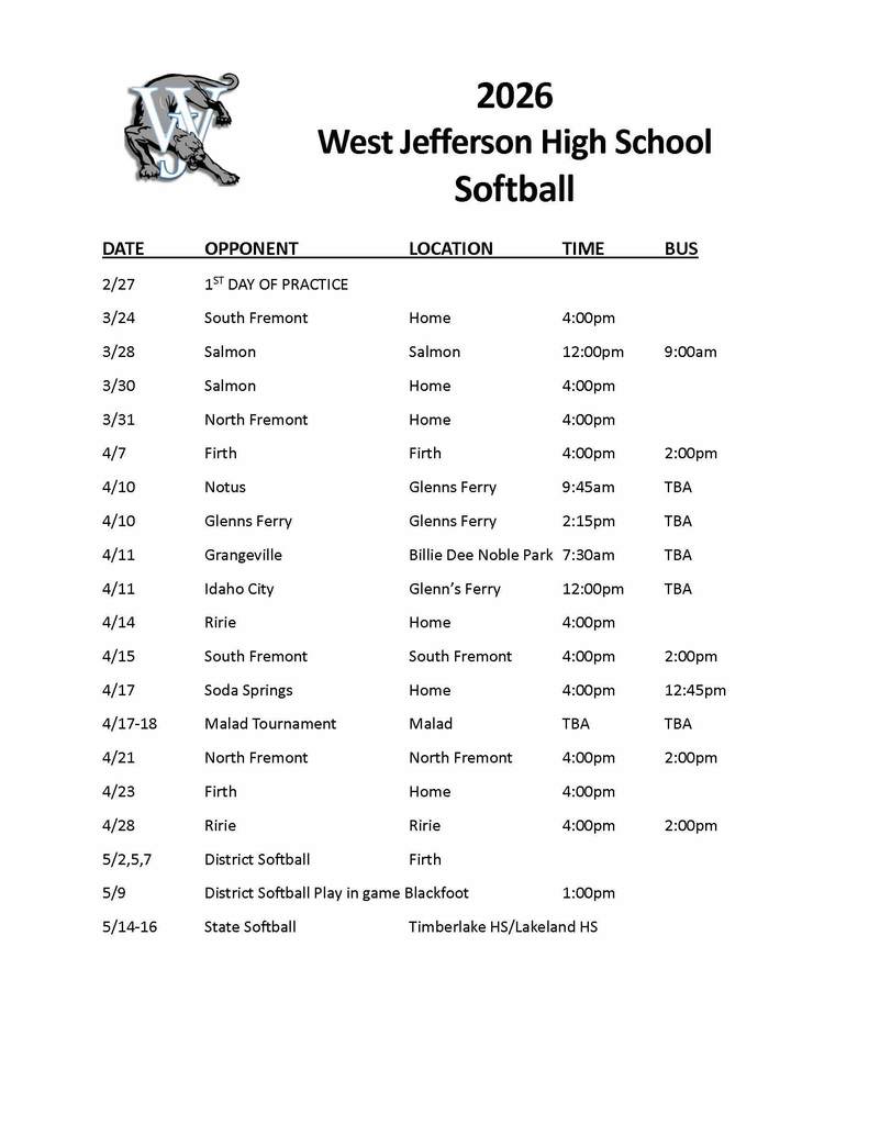 2026 Softball Schedule