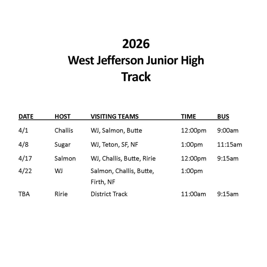 2026 JH Track Schedule