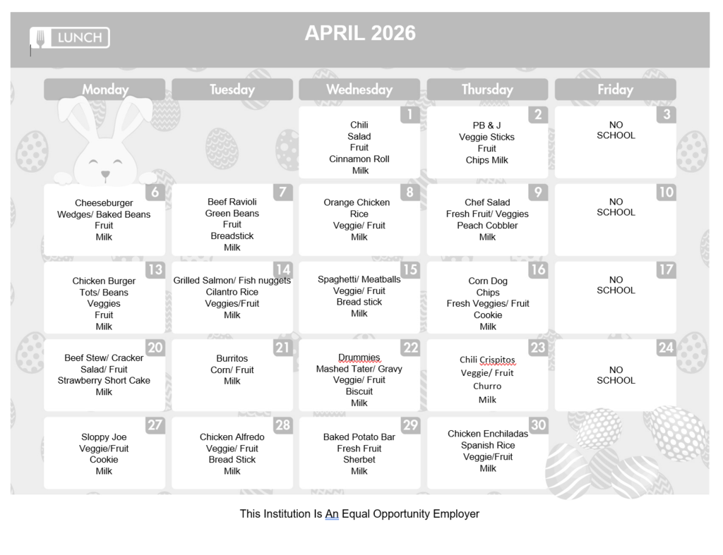 April 2026 Lunch Menu