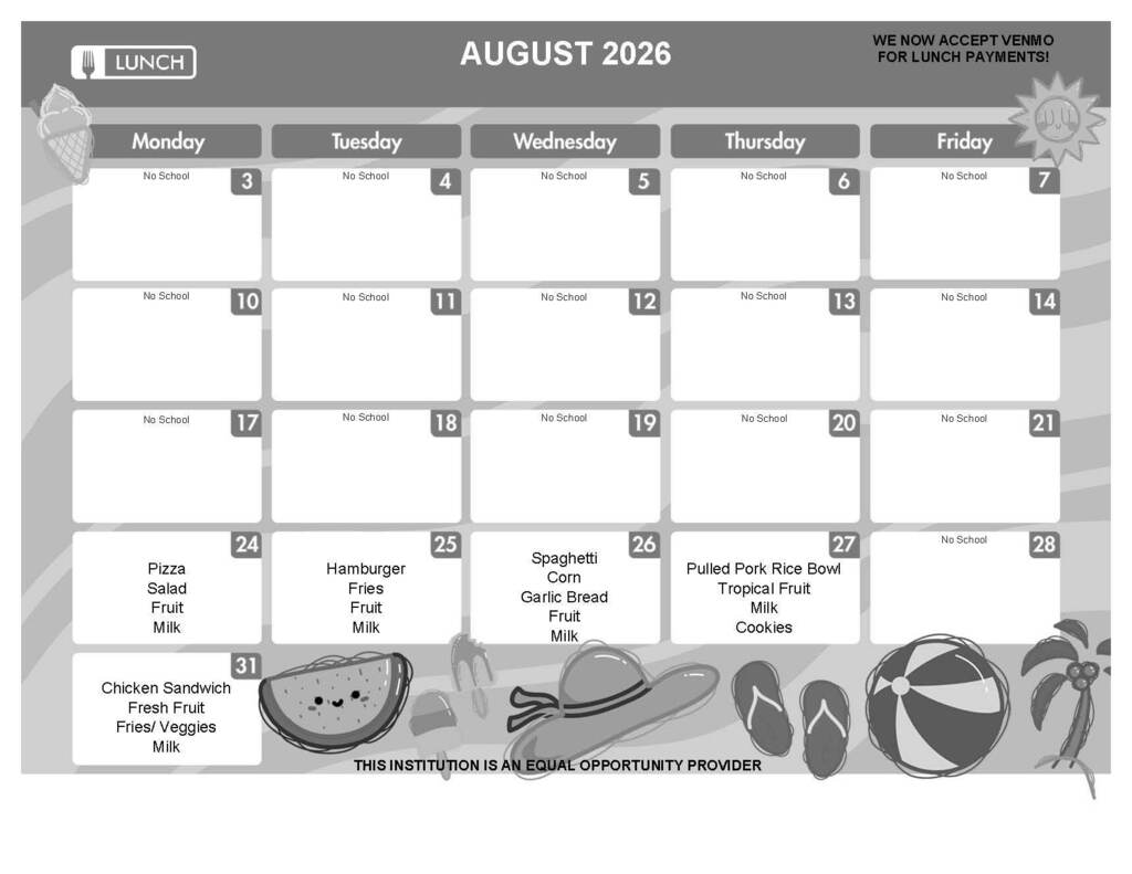 August Lunch Menu 2026