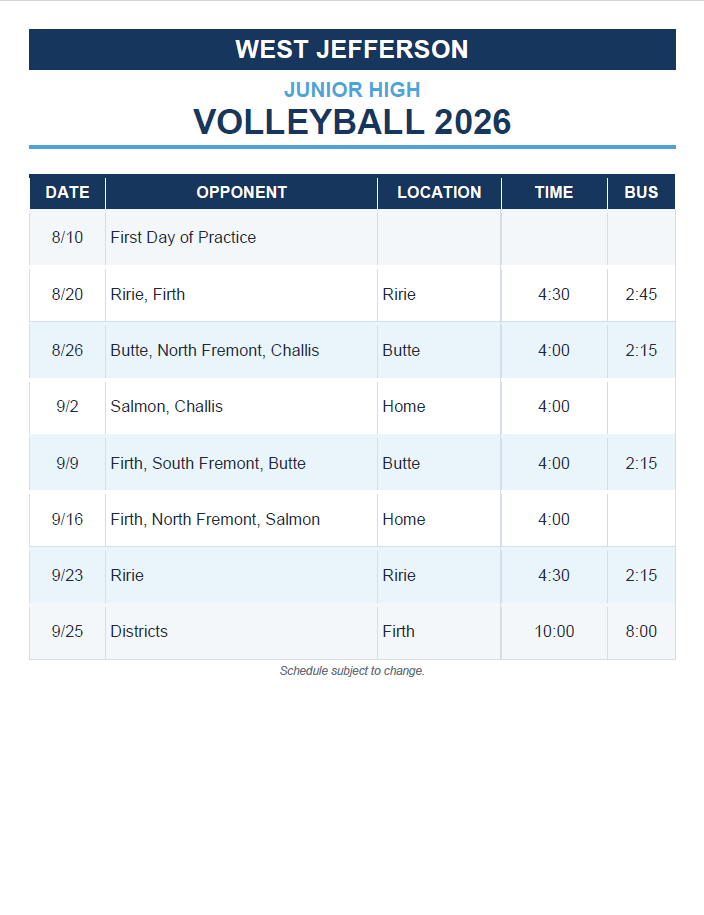 JH Volleyball Schedule