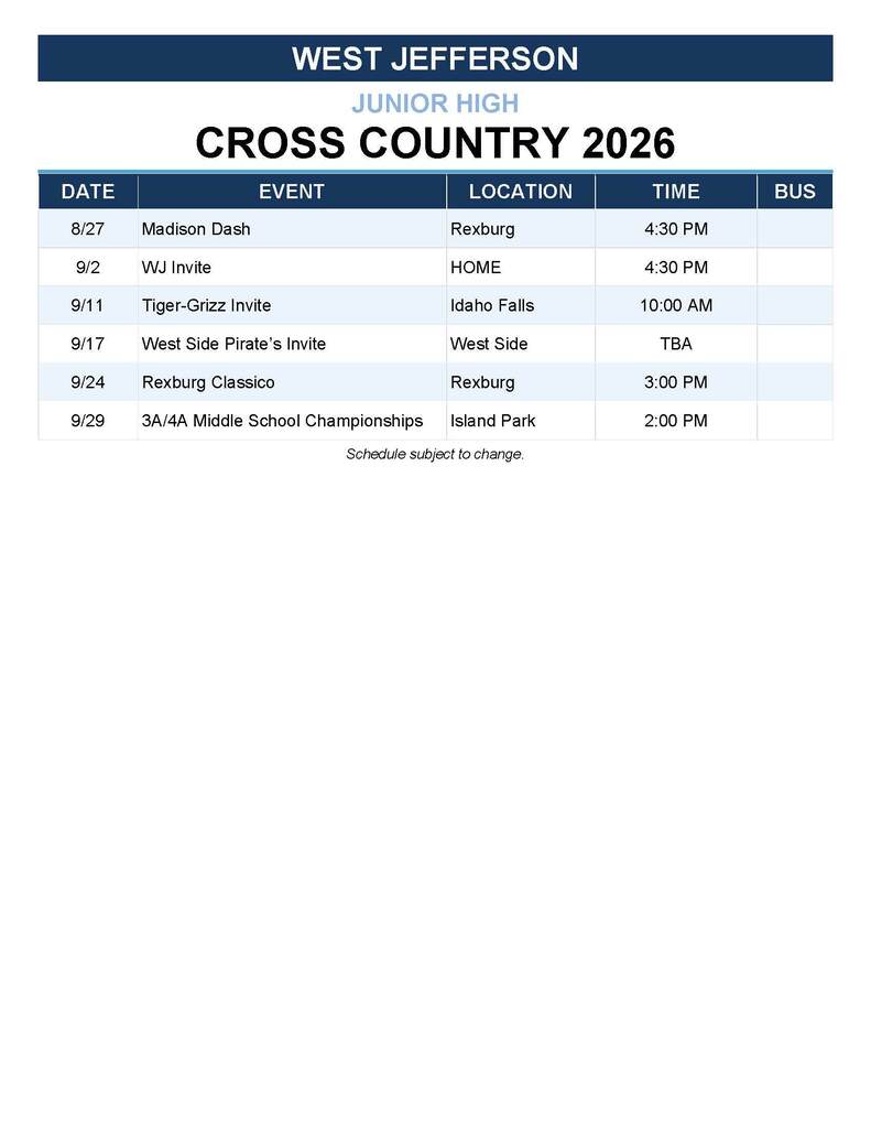 JH Cross Country Schedule