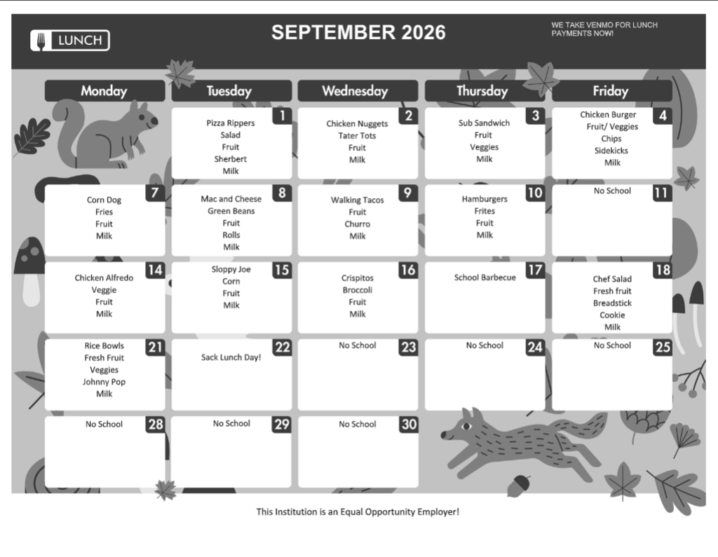 Lunch Menu Sep 26
