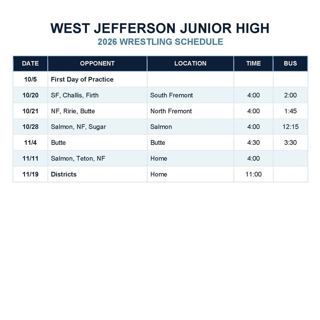 JH Wrestling Schedule