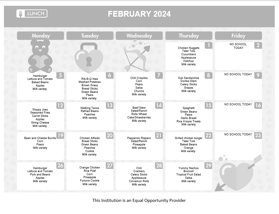 Feb. Lunch Menu