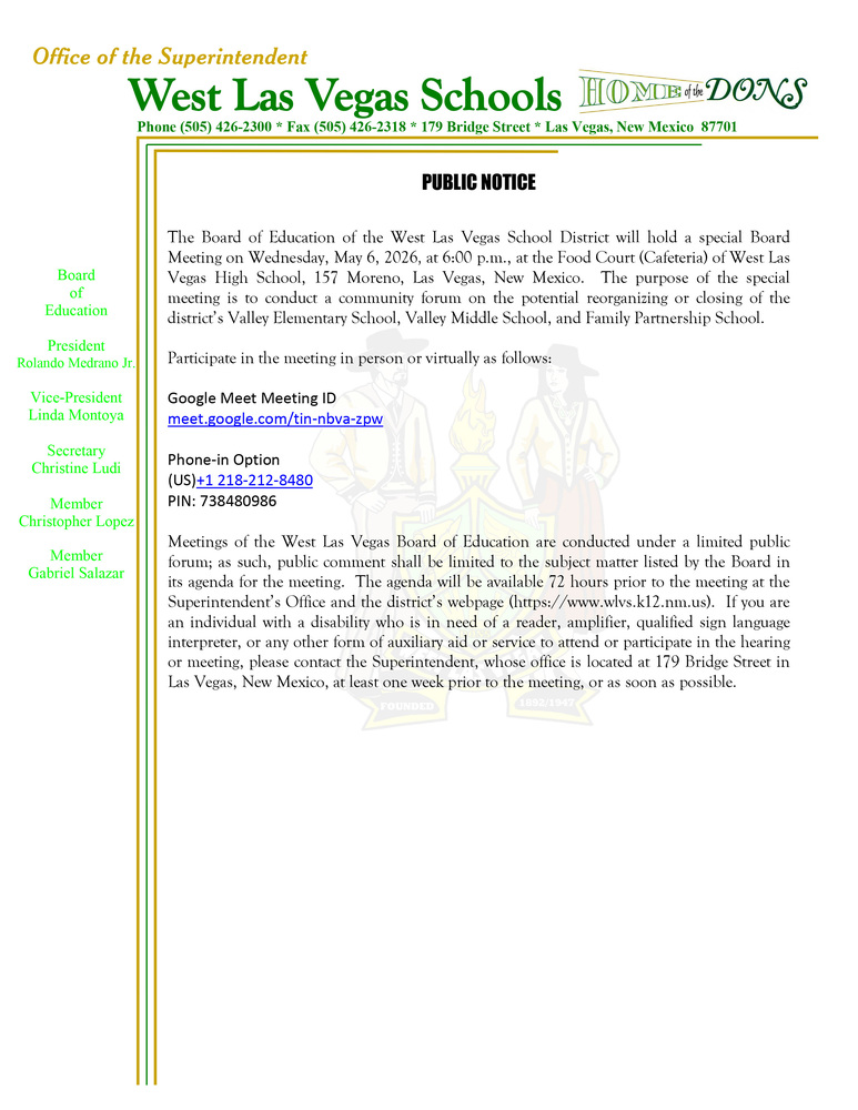 5-6-26 Special Board Meeting Public Notice