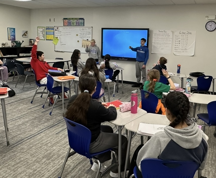 8th graders talking to our 5th graders about the importance of values!