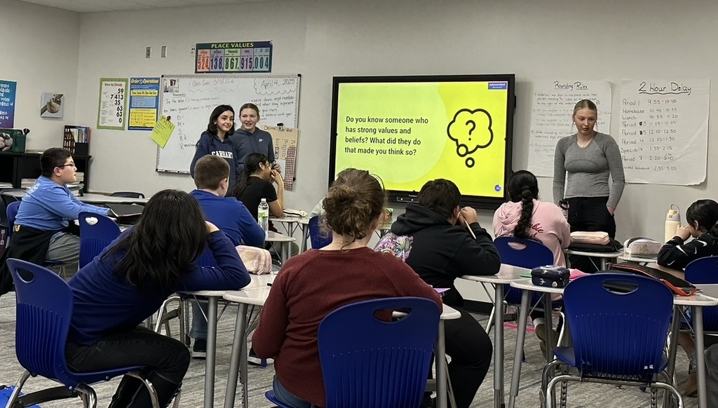 8th graders talking to our 5th graders about the importance of values!