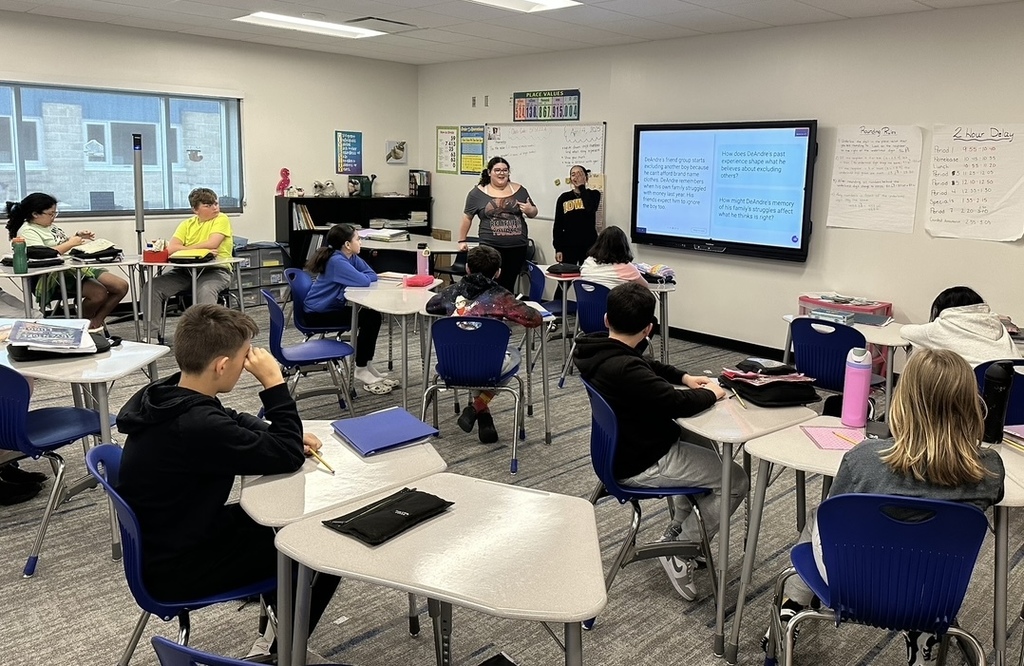 8th graders talking to our 5th graders about the importance of values!