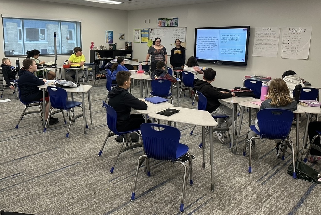 8th graders talking to our 5th graders about the importance of values!