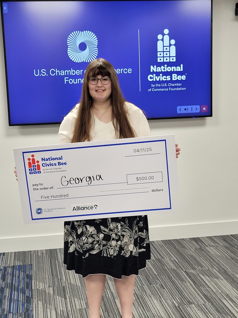 In the 2025 National Civics Bee held in Des Moines, Olivia DeShazo placed 4th and Georgia Clark placed 1st! Both girls were given free tablets, and Georgia was awarded $500. Georgia will go on to the next round in August to compete against 11 other finalists for $1000 and the chance to go to to Washington D.C.