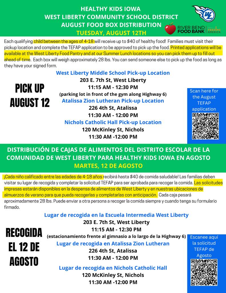 Healthy Kids Iowa Food Distribution on Tuesday, August 12th, 2025