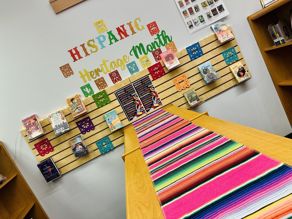 Celebrating Hispanic Heritage Month at West Liberty Middle School!  7th grade Spanish World Cultures in Ms. Fernandez’s class, researched about a famous historic Hispanic person and wrote a small biography about them.  Mrs. Putney has decorated our school library and highlighted some great books for students to check out!