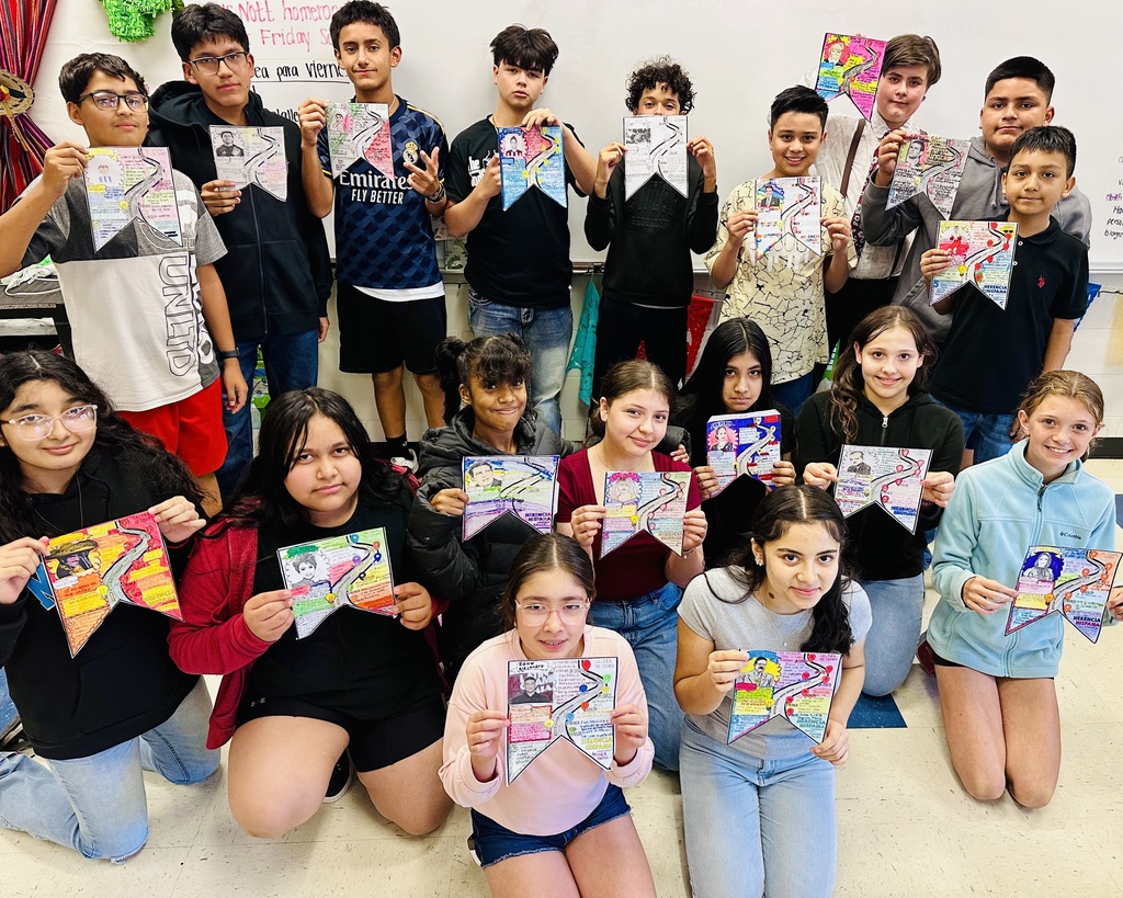 Celebrating Hispanic Heritage Month at West Liberty Middle School!  7th grade Spanish World Cultures in Ms. Fernandez’s class, researched about a famous historic Hispanic person and wrote a small biography about them.  Mrs. Putney has decorated our school library and highlighted some great books for students to check out!