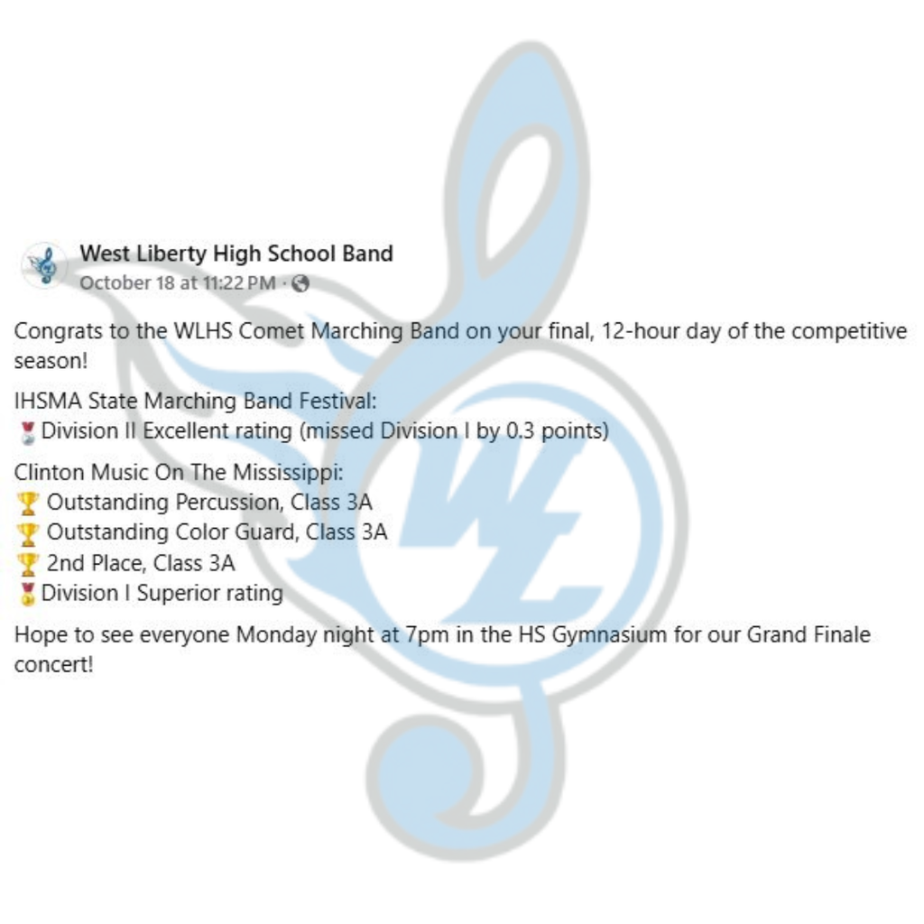 Saturday 10-18 Marching Band Competitions
