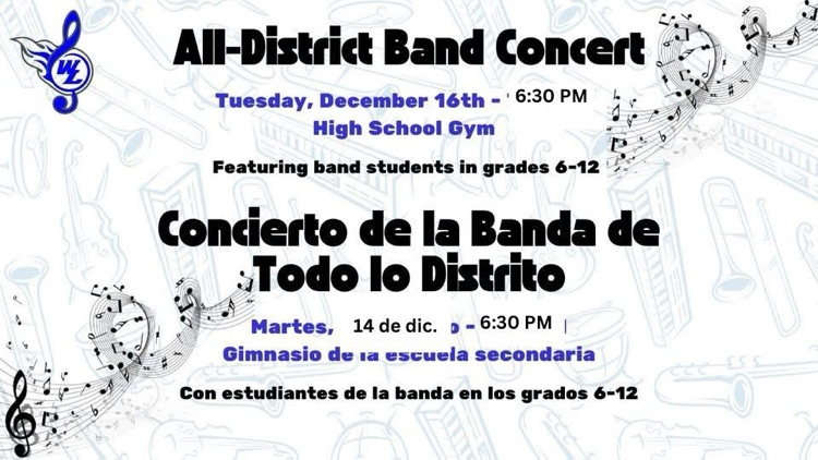 December 16th All-District Band Concert-6:30 pm