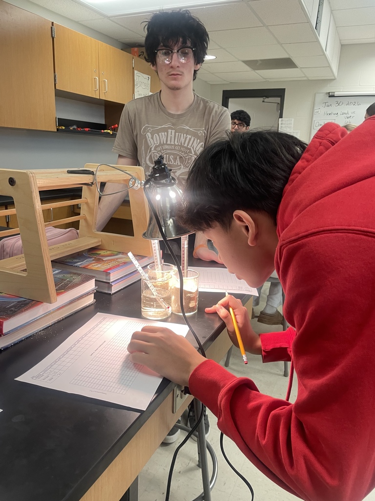 8th grade has skills! Science students are determining the specific heat of water and sand by measuring, observing, graphing, and analyzing data.