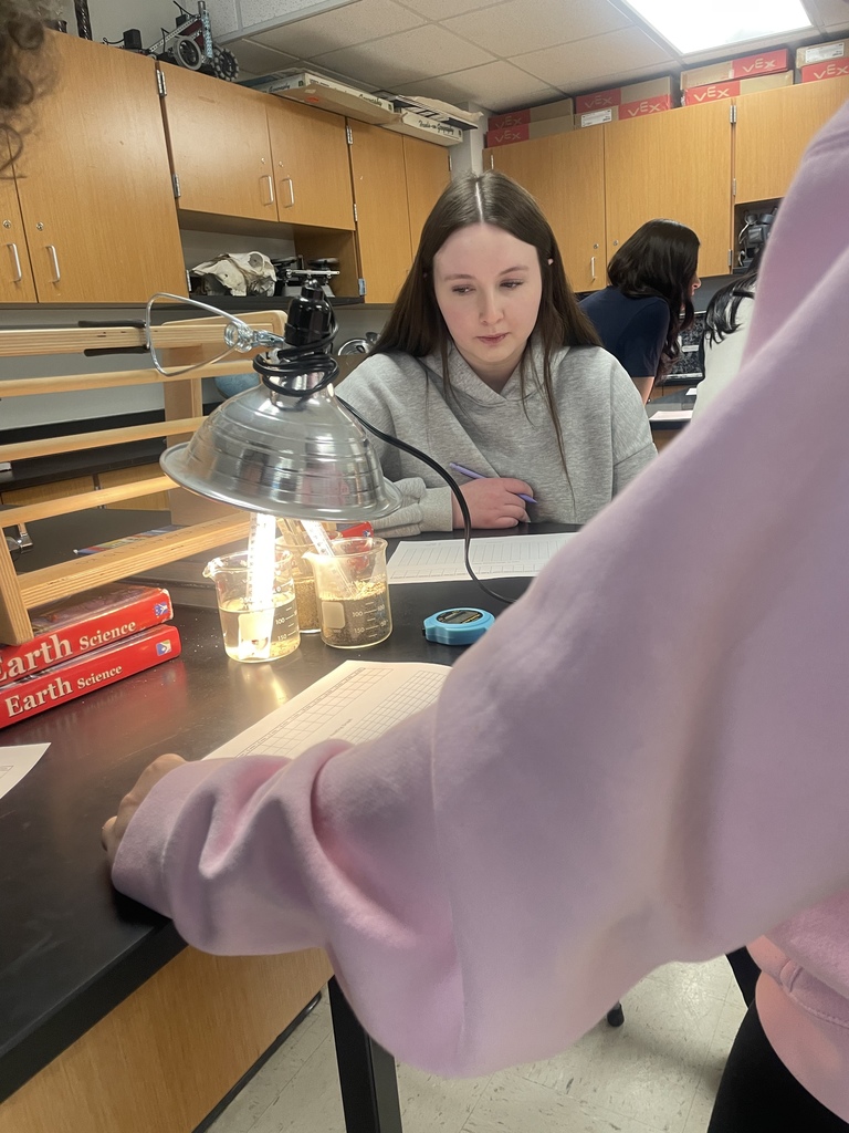 8th grade has skills! Science students are determining the specific heat of water and sand by measuring, observing, graphing, and analyzing data.