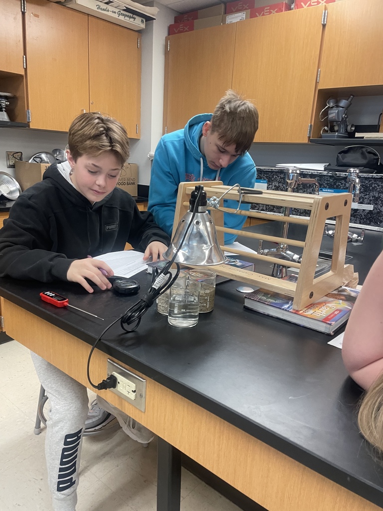 8th grade has skills! Science students are determining the specific heat of water and sand by measuring, observing, graphing, and analyzing data.
