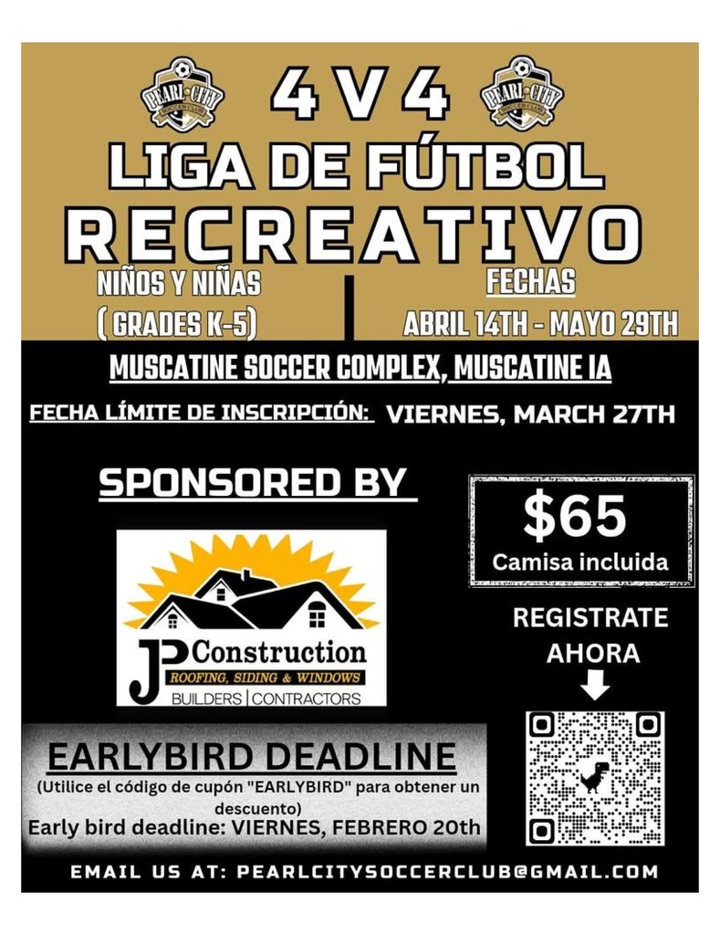 Pearl City 2026 Soccer Registration flyer - Spanish