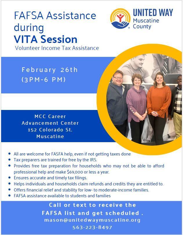 FAFSA Assistance on February 26th 3:00 - 6:00 pm