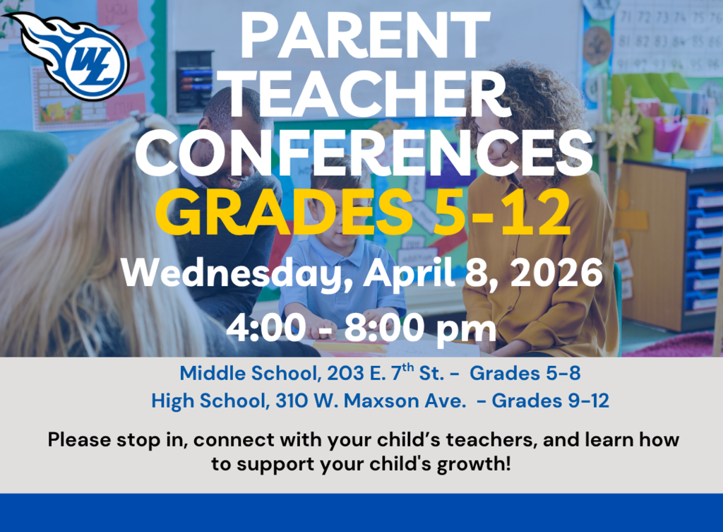 Parent Teacher Conferences Grades 5-12 - Wednesday, April 8th 4:00-8:00 pm