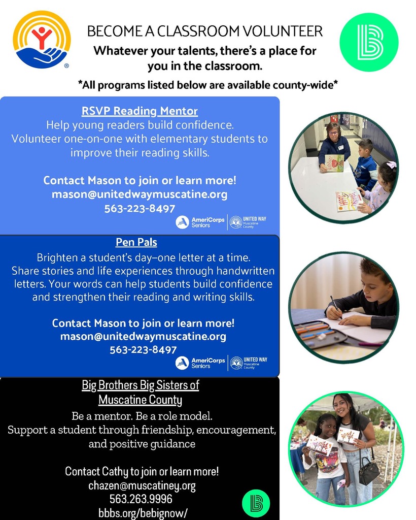 United Way of Muscatine 2026 Classroom Volunteer Flyer