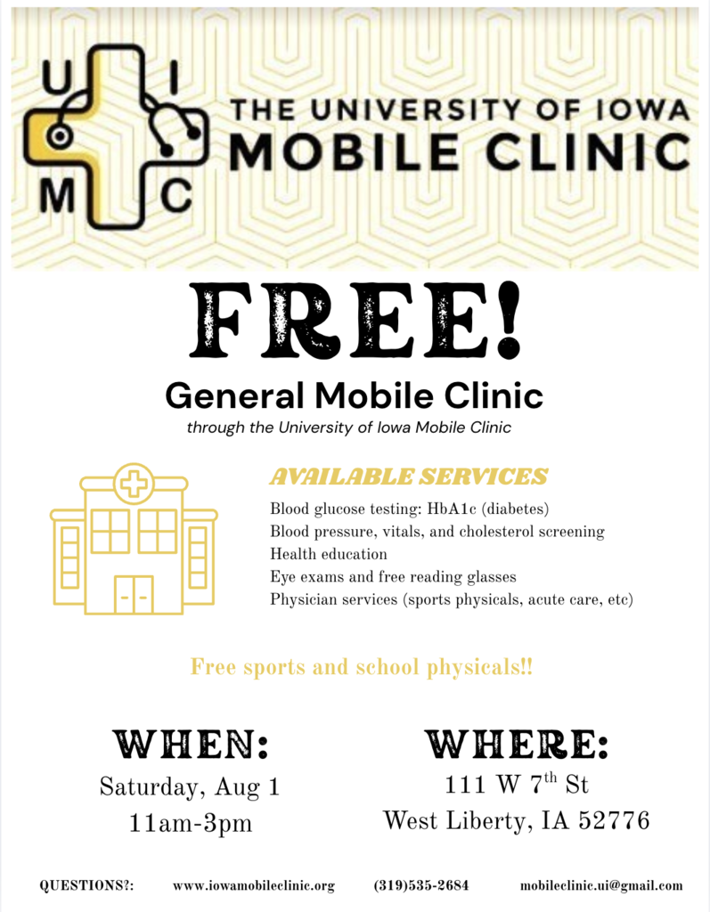 August 1st Free Mobile Clinic English Flyer