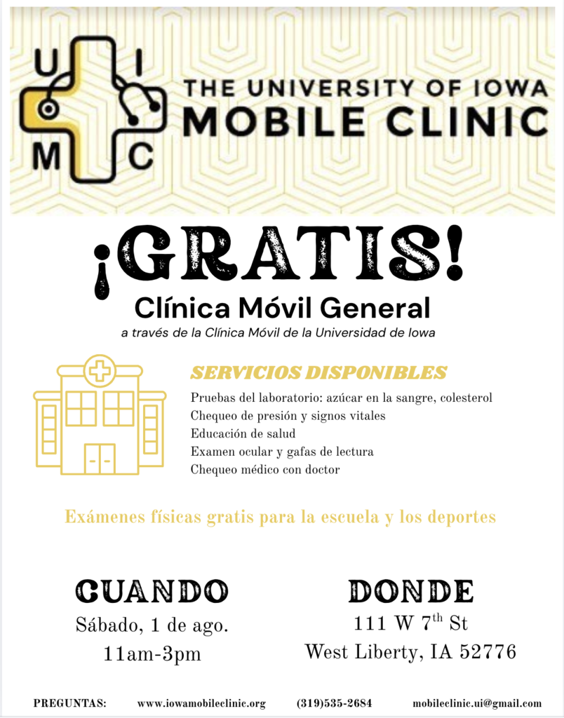 August 1st Free Mobile Clinic Spanish Flyer