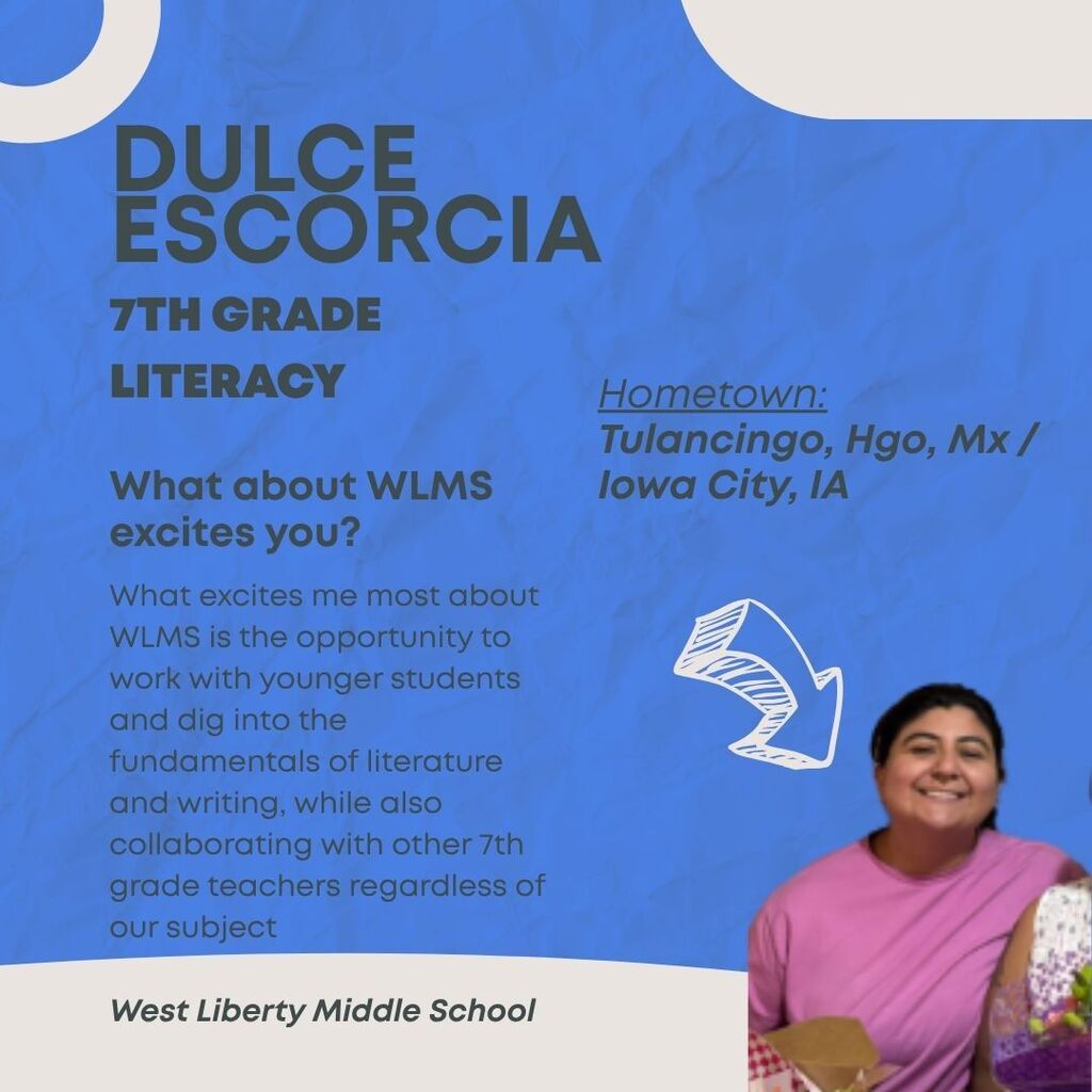 New middle school staff spotlight! Please welcome Dulce Escorcia, our new 7th grade literacy teacher!