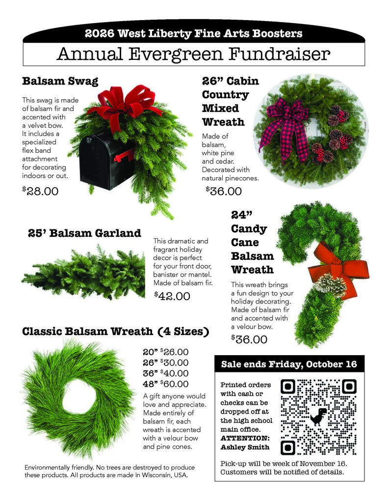 2026 West Liberty Fine Arts Boosters Evergreen Sale