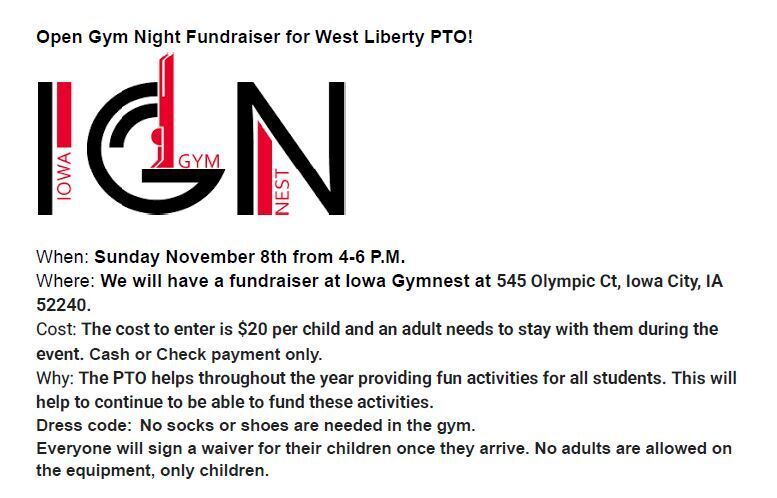 11-8-26 Iowa Gym Nest PTO Fundraiser Info English