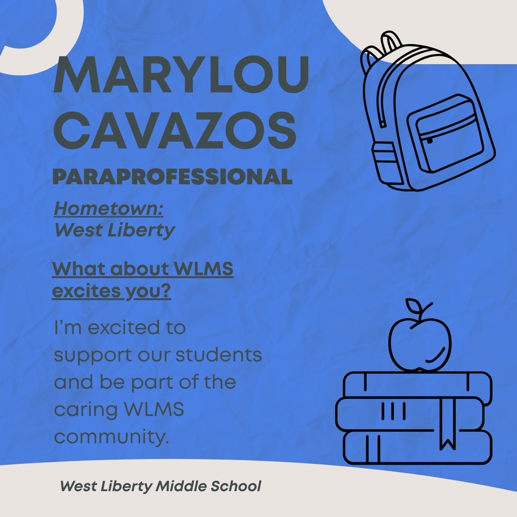 New middle school staff spotlight! Please welcome to our building, Marylou Cavazos, as a new paraprofessional!
